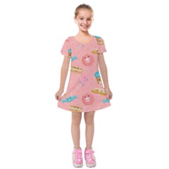 Toothy Sweets Kids  Short Sleeve Velvet Dress by SychEva