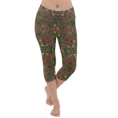 Modern Tropical Motif Print Lightweight Velour Capri Yoga Leggings by dflcprintsclothing