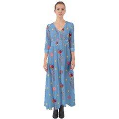 Baby Elephant Flying On Balloons Button Up Boho Maxi Dress by SychEva