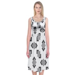 Black White Minimal Art Midi Sleeveless Dress by designsbymallika