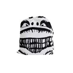 Creepy Monster Black And White Close Up Drawing Drawstring Pouch (medium) by dflcprintsclothing