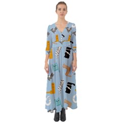 Unusual And Funny Tetris Cats Button Up Boho Maxi Dress by SychEva