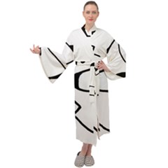 Black And White Abstract Linear Decorative Art Maxi Velour Kimono by dflcprintsclothing
