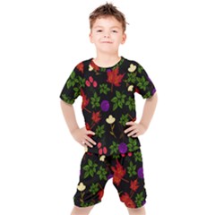 Golden Autumn, Red-yellow Leaves And Flowers  Kids  Tee And Shorts Set by Daria3107