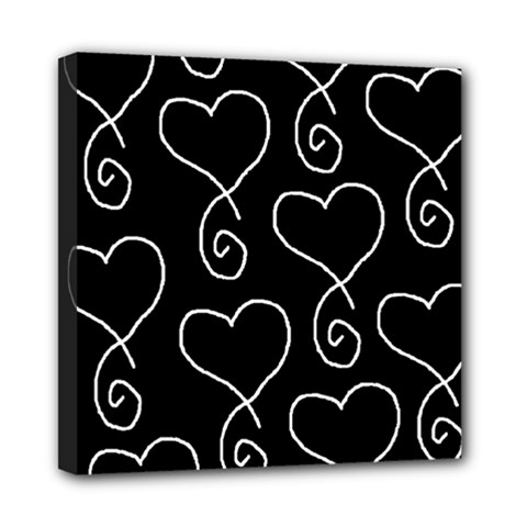 White Outlined Hearts Mini Canvas 8  X 8  (stretched) by SomethingForEveryone
