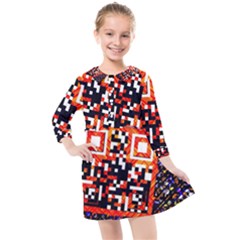 Root Humanity Bar And Qr Code In Flash Orange And Purple Kids  Quarter Sleeve Shirt Dress by WetdryvacsLair
