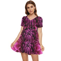 Dahlia-flower-purple-dahlia-petals Tiered Short Sleeve Mini Dress by Sapixe