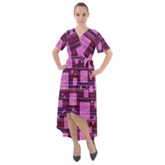Squares-purple-stripes-texture Front Wrap High Low Dress by Sapixe