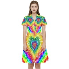 Tie Dye Heart Colorful Prismatic Short Sleeve Waist Detail Dress by Sapixe