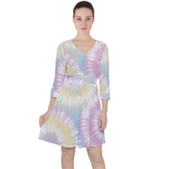 Tie Dye Pattern Colorful Design Quarter Sleeve Ruffle Waist Dress by Sapixe