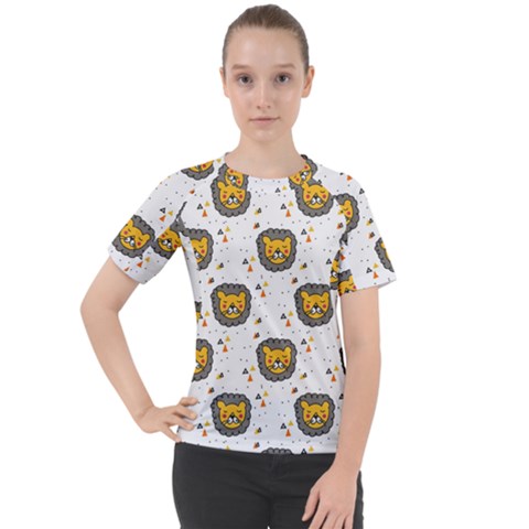 Lion Heads Pattern Design Doodle Women s Sport Raglan Tee by Sapixe