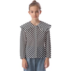 Black And White Checkerboard Background Board Checker Kids  Peter Pan Collar Blouse by Sapixe