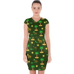 Turtle And Palm On Green Pattern Capsleeve Drawstring Dress  by Daria3107