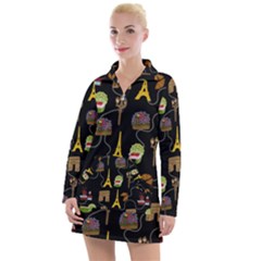 Paris Street Pattern On Black Women s Long Sleeve Casual Dress by Daria3107