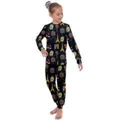 Paris Street Pattern On Black Kids  Long Sleeve Set  by Daria3107