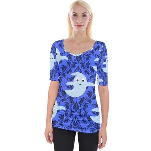Ghost Pattern Wide Neckline Tee by NerdySparkleGoth