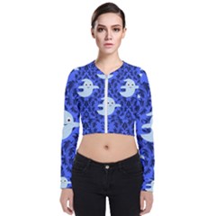 Ghost Pattern Long Sleeve Zip Up Bomber Jacket by NerdySparkleGoth