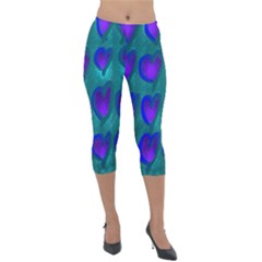 Purple Hearts Lightweight Velour Capri Leggings  by kiernankallan