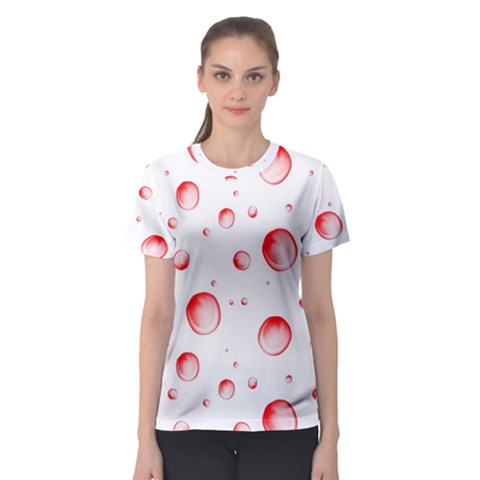 Red Drops On White Background Women s Sport Mesh Tee by SychEva