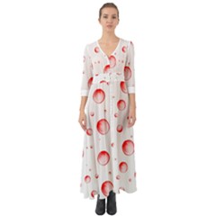 Red Drops On White Background Button Up Boho Maxi Dress by SychEva