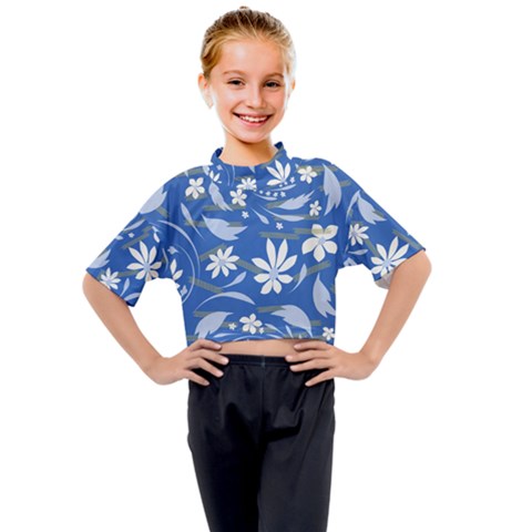 Folk Flowers Pattern Kids Mock Neck Tee by Eskimos