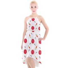 Slices Of Red And Juicy Watermelon High-low Halter Chiffon Dress  by SychEva