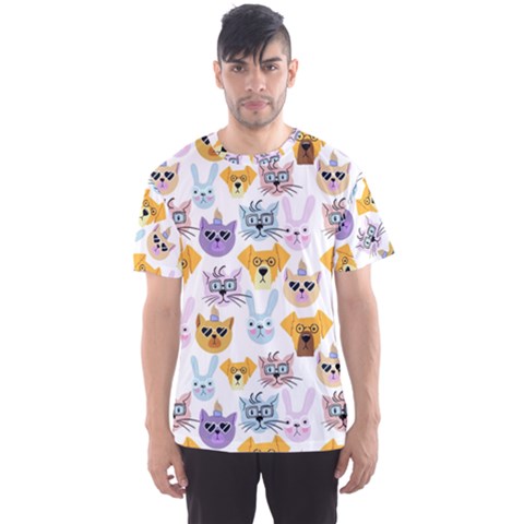 Funny Animal Faces With Glasses On A White Background Men s Sport Mesh Tee by SychEva