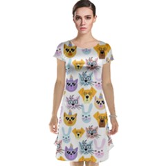 Funny Animal Faces With Glasses On A White Background Cap Sleeve Nightdress by SychEva