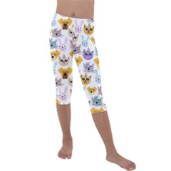Funny Animal Faces With Glasses On A White Background Kids  Lightweight Velour Capri Leggings  by SychEva