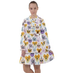 Funny Animal Faces With Glasses On A White Background All Frills Chiffon Dress by SychEva