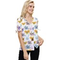 Funny Animal Faces With Glasses On A White Background Bow Sleeve Button Up Top View3