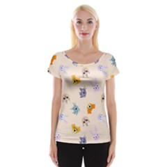 Funny Animal Faces With Glasses Cat Dog Hare Cap Sleeve Top by SychEva