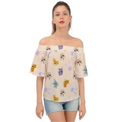 Funny Animal Faces With Glasses Cat Dog Hare Off Shoulder Short Sleeve Top by SychEva