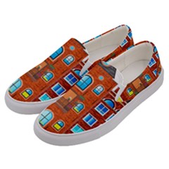 Town-buildings-old-brick-building Men s Canvas Slip Ons by Sudhe