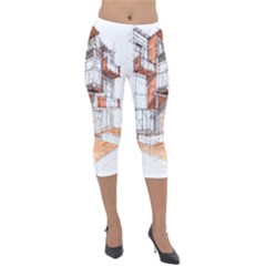 Rag-flats-onion-flats-llc-architecture-drawing Graffiti-architecture Lightweight Velour Capri Leggings  by Sudhe