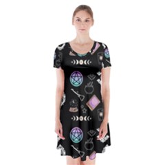 Pastel Goth Witch Short Sleeve V-neck Flare Dress by InPlainSightStyle