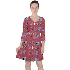 50s Red Quarter Sleeve Ruffle Waist Dress by NerdySparkleGoth