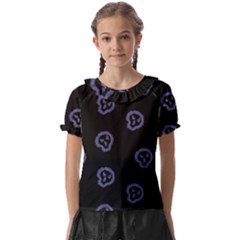 Purple Skulls On Dark Background Kids  Frill Chiffon Blouse by SychEva