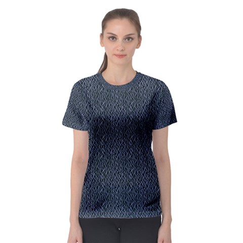 Blue Stripes On Dark Background Women s Sport Mesh Tee by SychEva