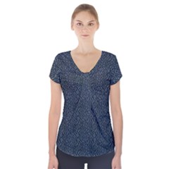 Blue Stripes On Dark Background Short Sleeve Front Detail Top by SychEva