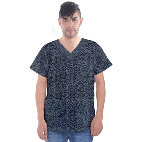Blue Stripes On Dark Background Men s V-neck Scrub Top by SychEva