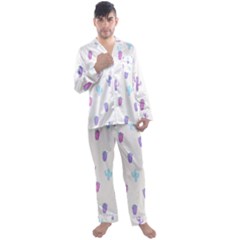 Purple And Blue Cacti Men s Long Sleeve Satin Pajamas Set by SychEva