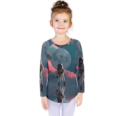 Astronaut-moon-space-nasa-planet Kids  Long Sleeve Tee by Sudhe