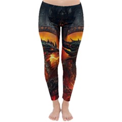 Dragon Fire Fantasy Art Classic Winter Leggings by Sudhe
