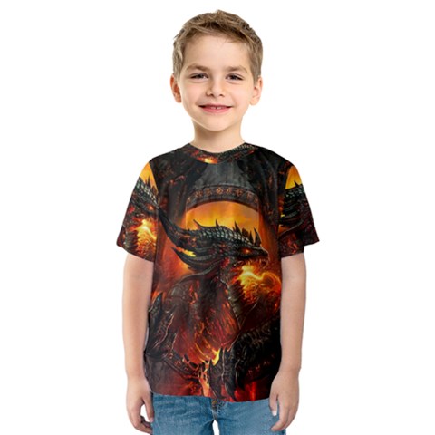 Dragon Fire Fantasy Art Kids  Sport Mesh Tee by Sudhe