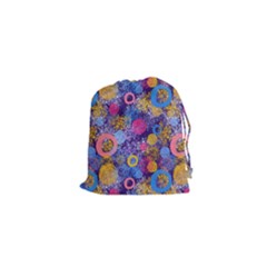 Multicolored Splashes And Watercolor Circles On A Dark Background Drawstring Pouch (xs) by SychEva