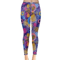 Multicolored Splashes And Watercolor Circles On A Dark Background Inside Out Leggings by SychEva