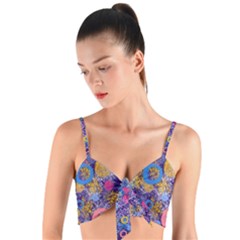 Multicolored Splashes And Watercolor Circles On A Dark Background Woven Tie Front Bralet by SychEva