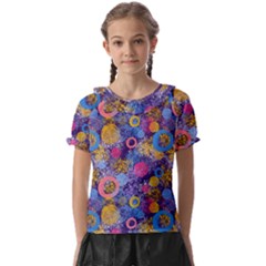 Multicolored Splashes And Watercolor Circles On A Dark Background Kids  Frill Chiffon Blouse by SychEva