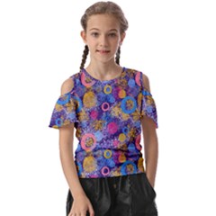 Multicolored Splashes And Watercolor Circles On A Dark Background Kids  Butterfly Cutout Tee by SychEva
